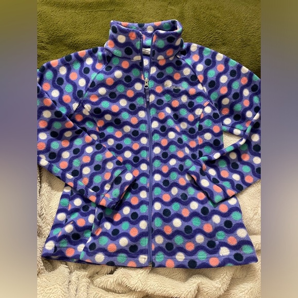 EUC Columbia Girl’s Multicolored Polka Dot Fleece Quarter Zip Jacket - Picture 1 of 4